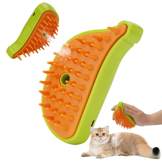 3-in-1 Pet Steam Brush | Cleaning, Massage, Grooming Comb